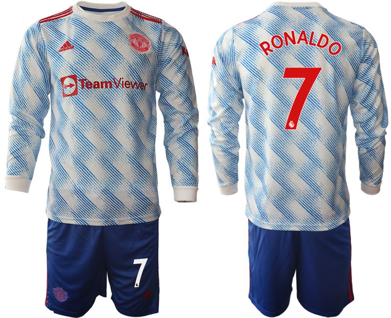 Men 2021-2022 Club Manchester united away blue Long Sleeve #7 Soccer Jersey